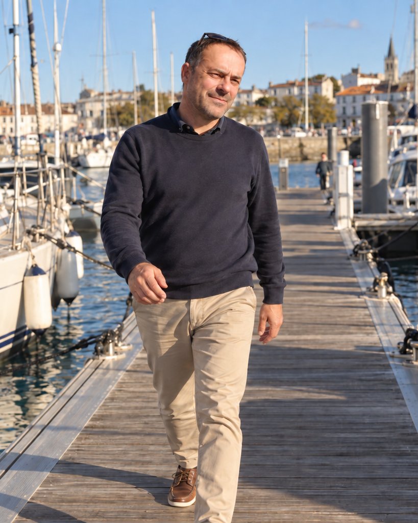 Nicolas Daval, expert nautique indépendant, sur un ponton du port de La Rochelle